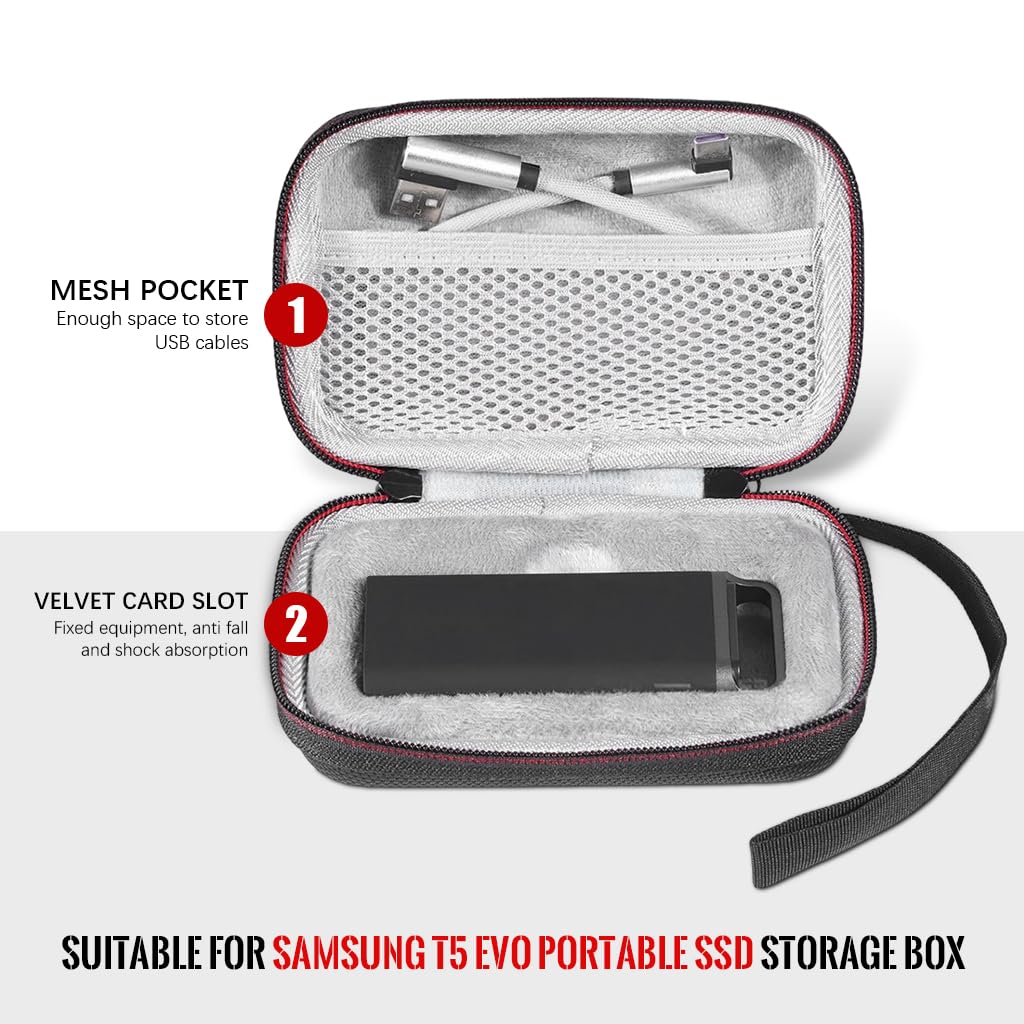 ZORBES® Hard Carrying Case for Samsung T5 EVO Portable SSD 2TB 4TB 8TB USB 3.2 Gen 1 External Solid State Drive Hard EVA Shockproof Water-Resistant Protective Storage Travel Bag, Only Case ZORBES® Hard Carrying Case for Samsung T5 EVO Portable SSD 2TB 4TB 8TB USB 3.2 Gen 1 External Solid State Drive Hard EVA Shockproof Water-Resistant Protective Storage Travel Bag, Only Case